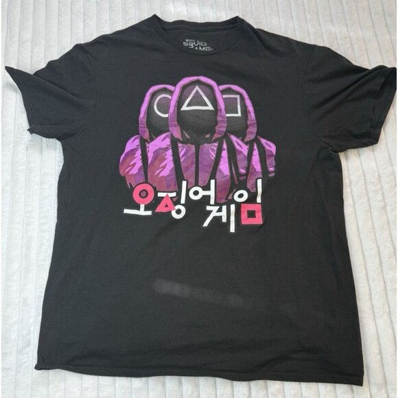 Netflix Squid Game Guards Logo Men's Large Black Purple Graphic T-Shirt - Picture 1 of 10